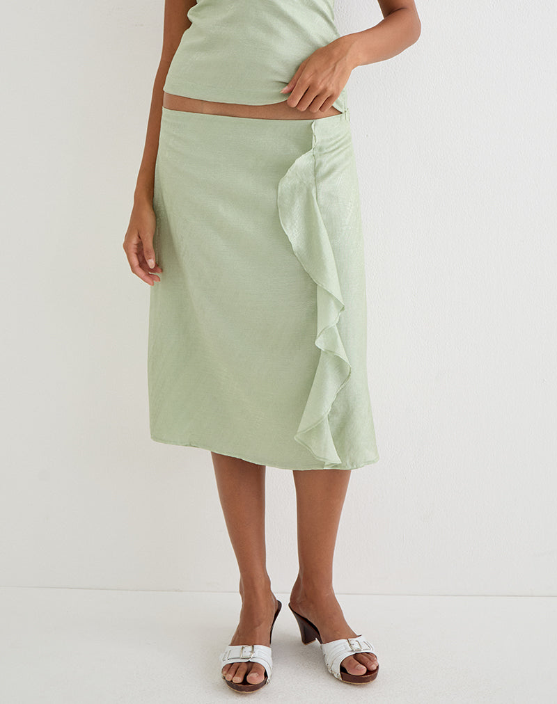 Image of Aksaya Midi Skirt in Shimmer Chiffon Olive