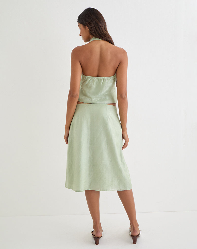 Image of Aksaya Midi Skirt in Shimmer Chiffon Olive
