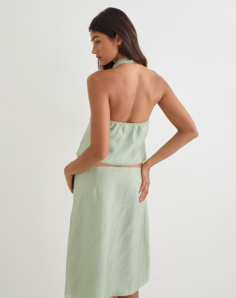 Image of Memayu Halterneck Top in Shimmer Chiffon Olive