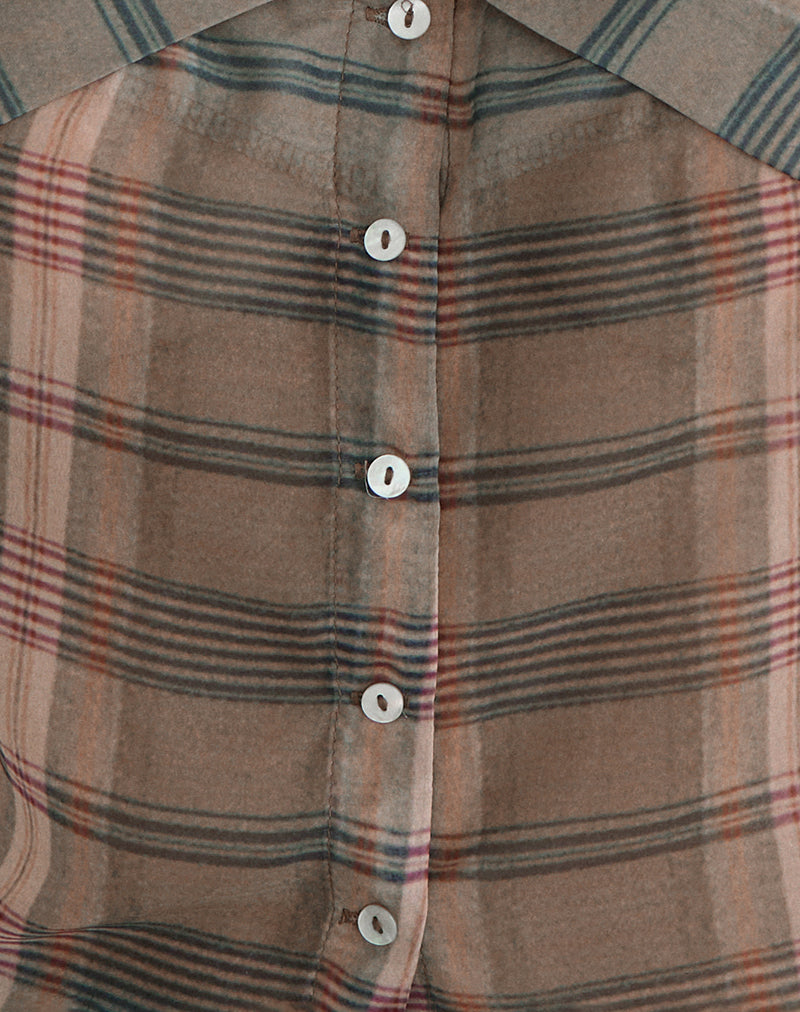 Image of Meraki Blouse Top in Brown and Pink Blurry Check