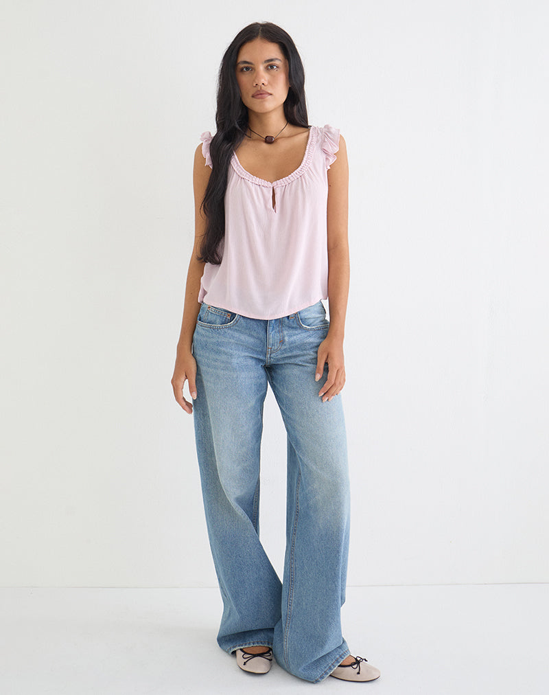 Image of Merisso Scoop Neck Keyhole Top in Crinkle Light Pink