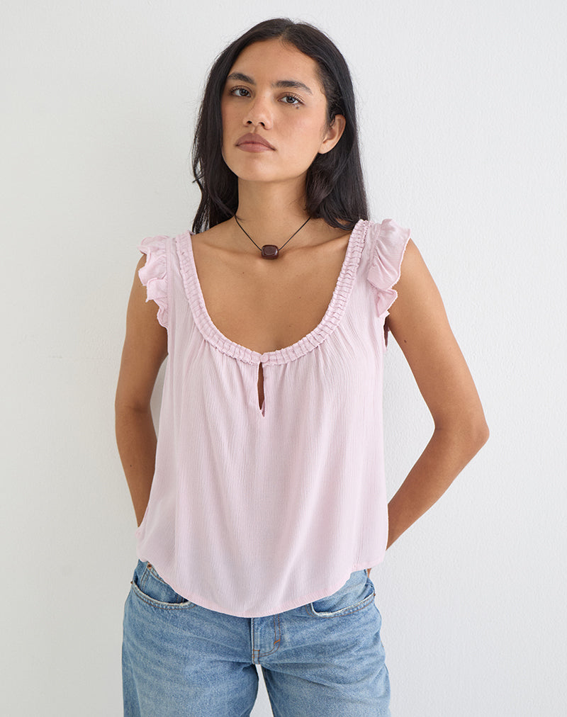Image of Merisso Scoop Neck Keyhole Top in Crinkle Light Pink