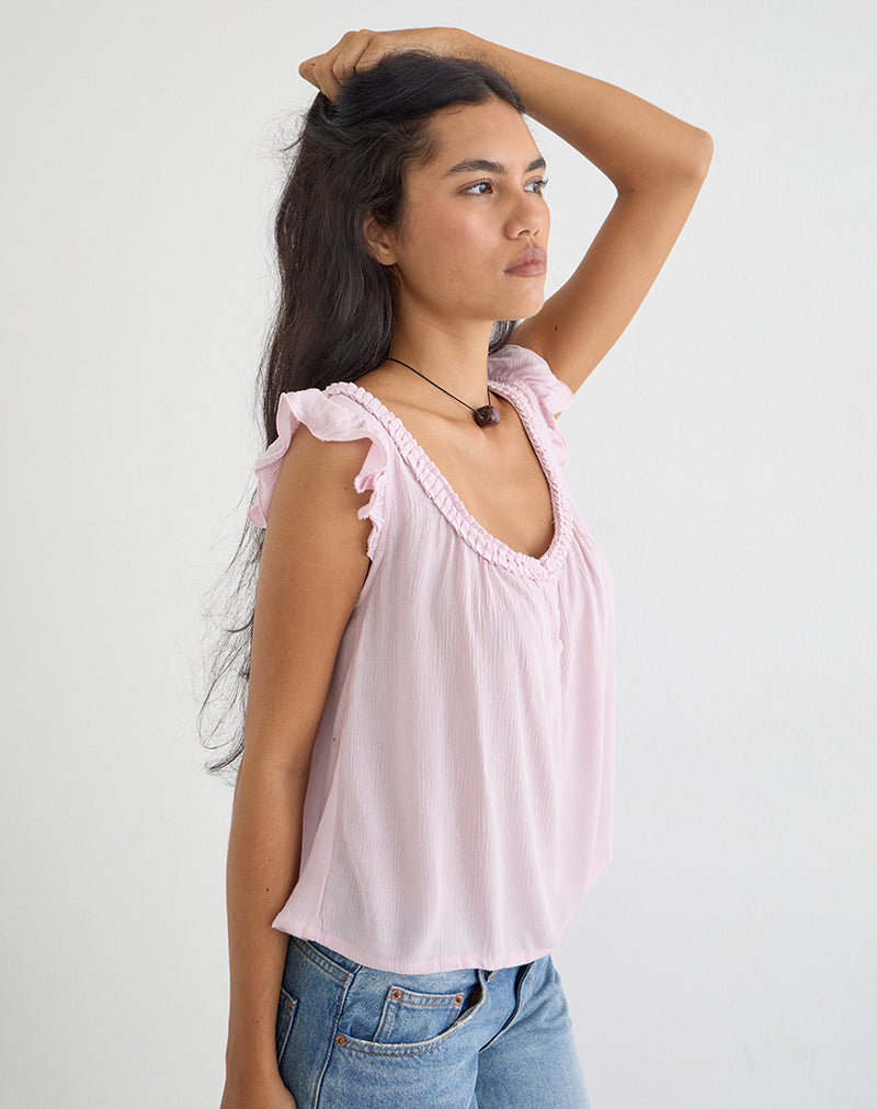 Image of Merisso Scoop Neck Keyhole Top in Crinkle Light Pink