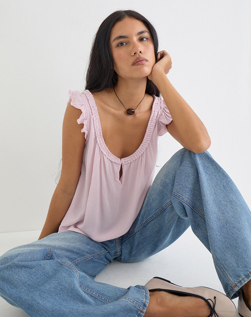 Image of Merisso Scoop Neck Keyhole Top in Crinkle Light Pink