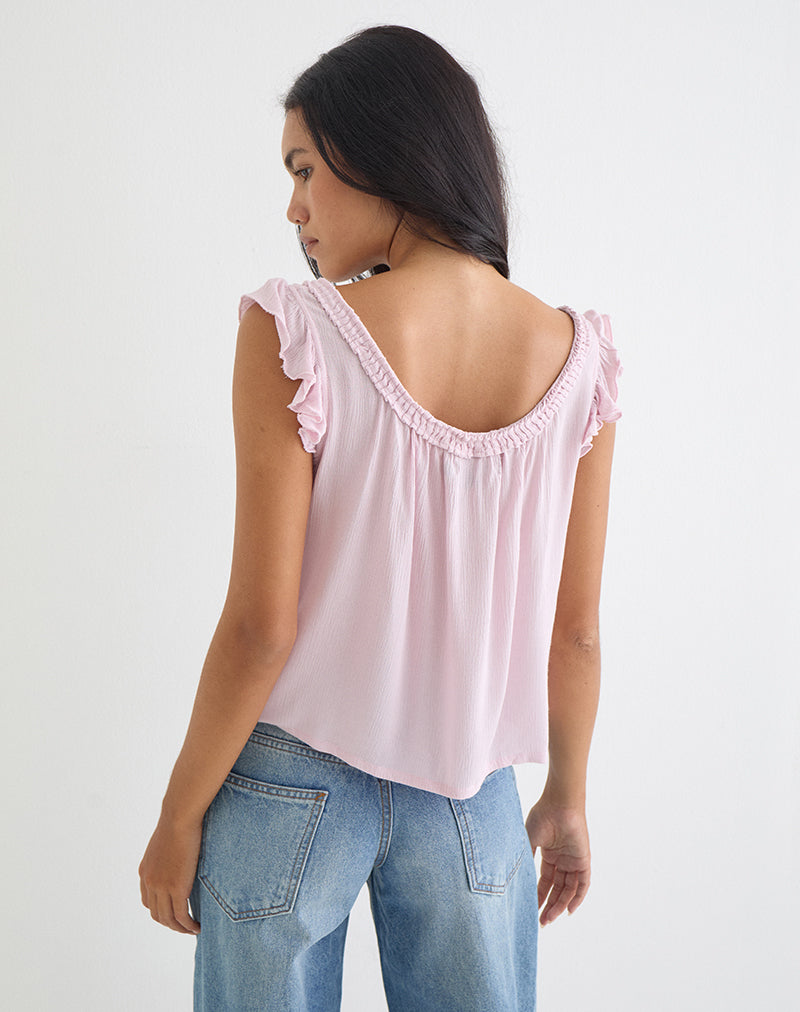 Image of Merisso Scoop Neck Keyhole Top in Crinkle Light Pink