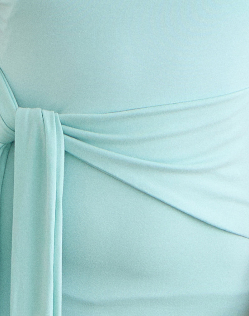Image of Merlene Off Shoulder Top Tie in Rayon Jersey Aqua