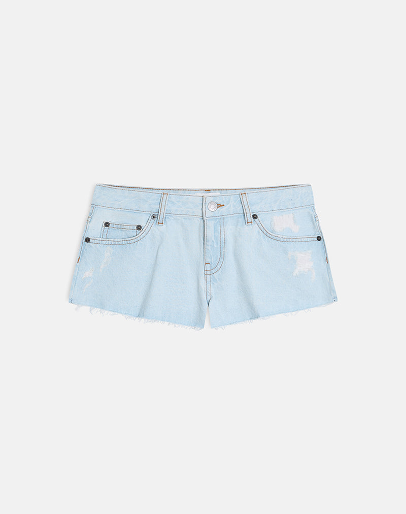Image of Micro Denim Hot Pant in Sun Bleach Blue