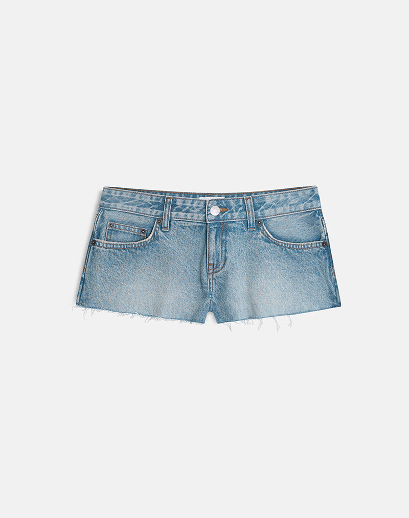 Image of Micro Denim Hot Pant in Vintage Blue