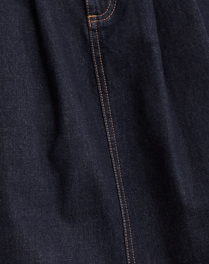 Image of Pleated Midi Denim Skirt in Indigo