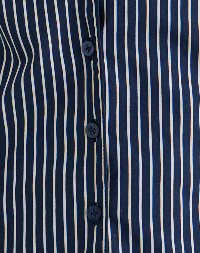 Image of Mikanu Halterneck Blouse in Pinstripe Navy