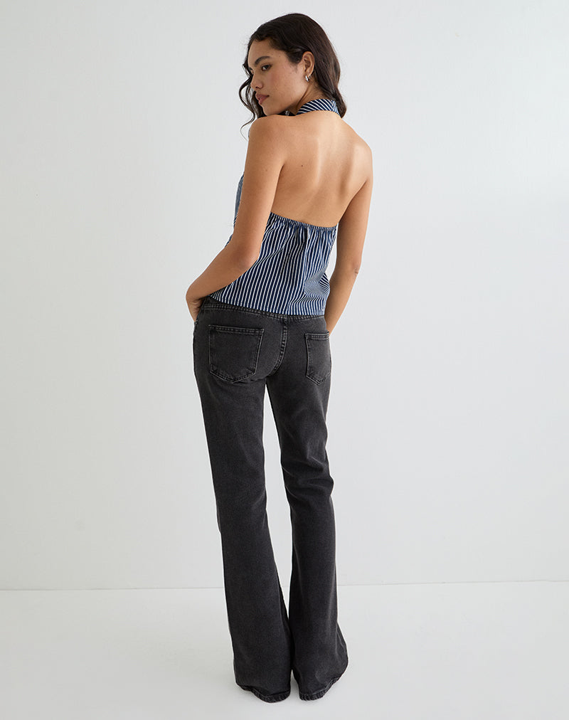Image of Mikanu Halterneck Blouse in Pinstripe Navy