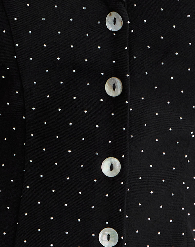 Image of Mikanu Halterneck Blouse in Diamante Tailoring Black