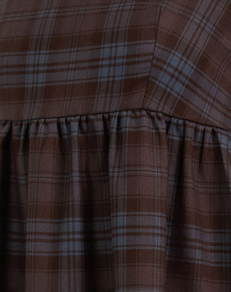 Image of Mikayla Mini Dress in Burgundy and Blue Check