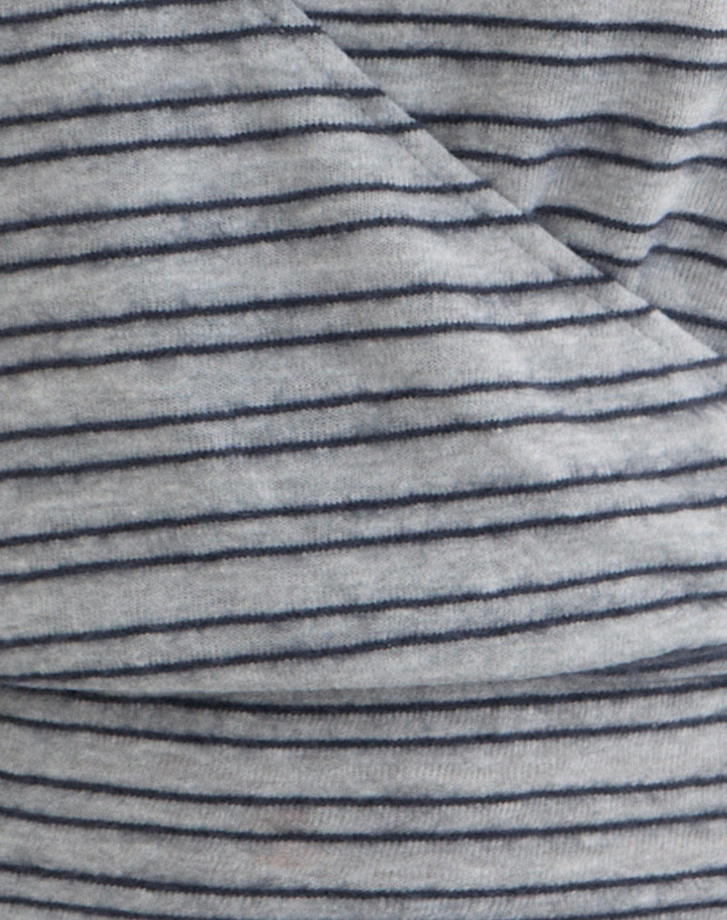 Image of Milzie Wrap Top in Horizontal Stripe Knit Grey and Black