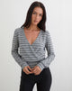 Image of Milzie Wrap Top in Horizontal Stripe Knit Grey and Black