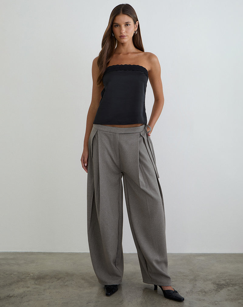 Image of Minae Bandeau Top with Lace Trim in Satin Black