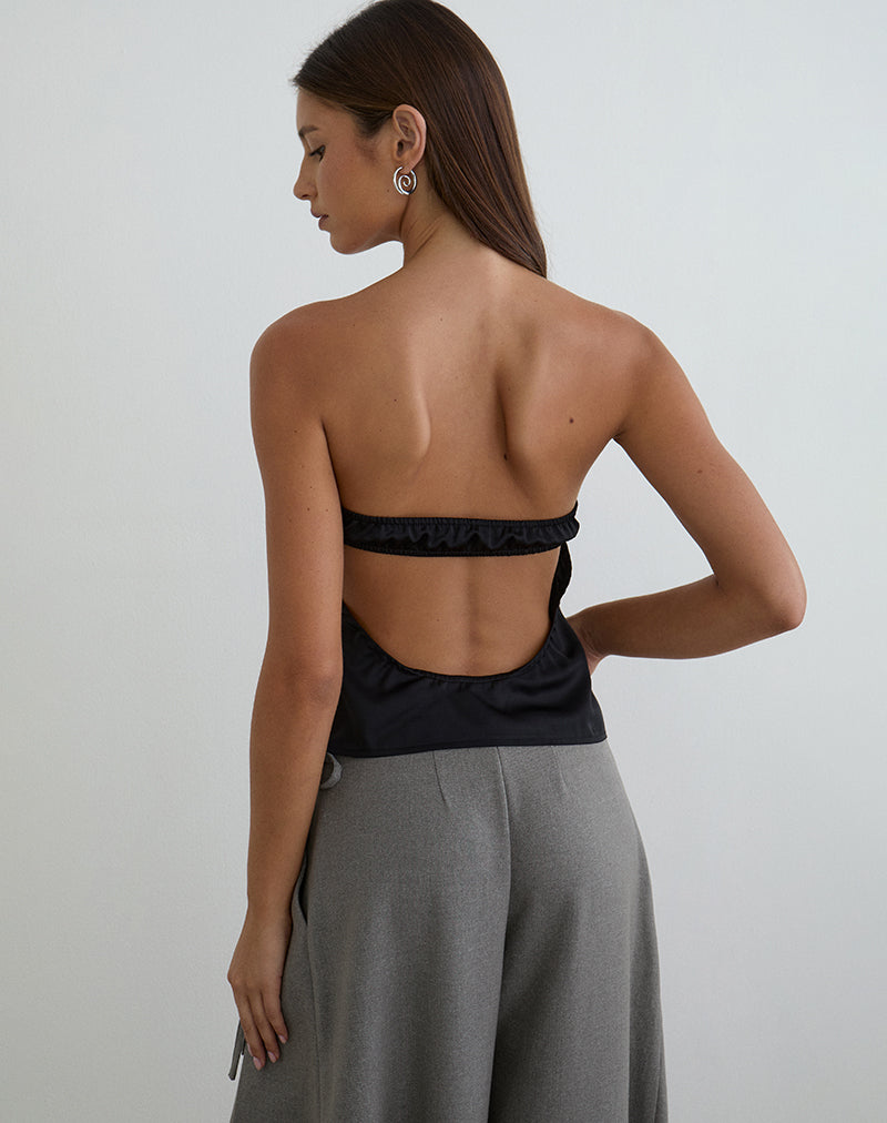 Image of Minae Bandeau Top with Lace Trim in Satin Black