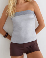 Image of Minae Bandeau Top with Lace Trim in Satin Silver Shimmer