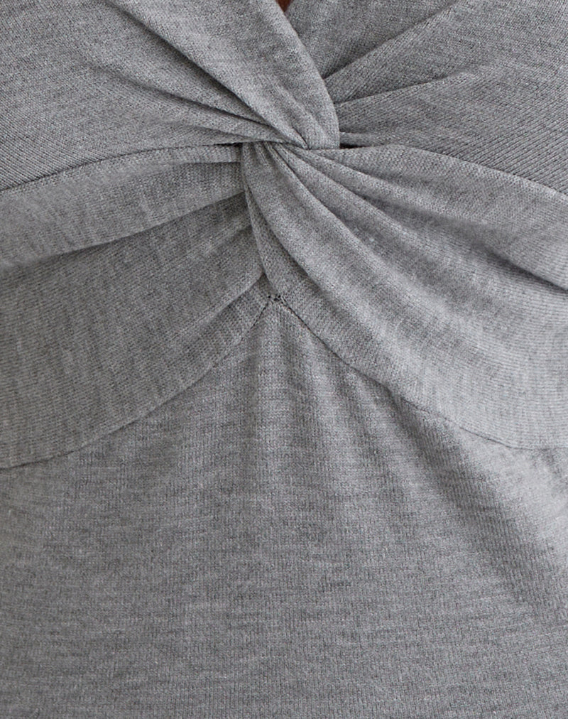 Image of Minari V Neck Twist Top in Knit Grey