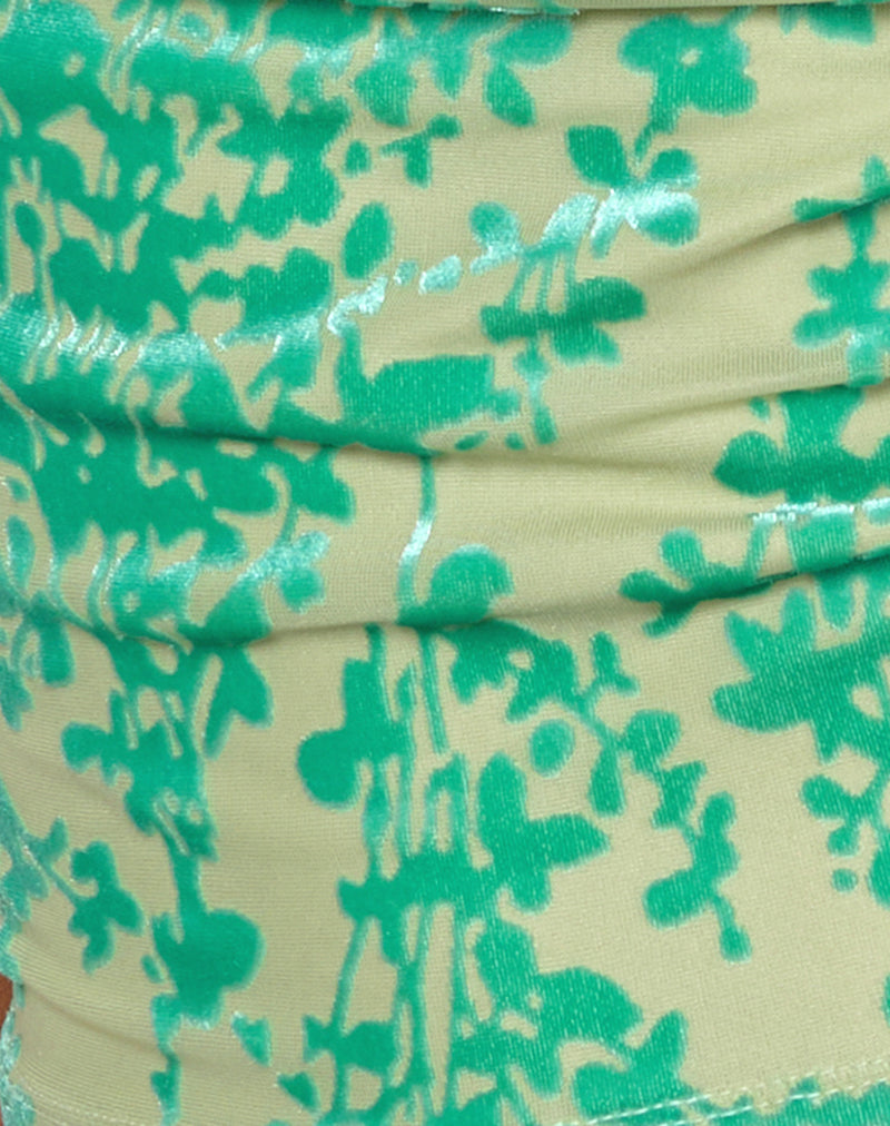 Image of Minova Cowl Neck Top in Floral Flock Green and Blue