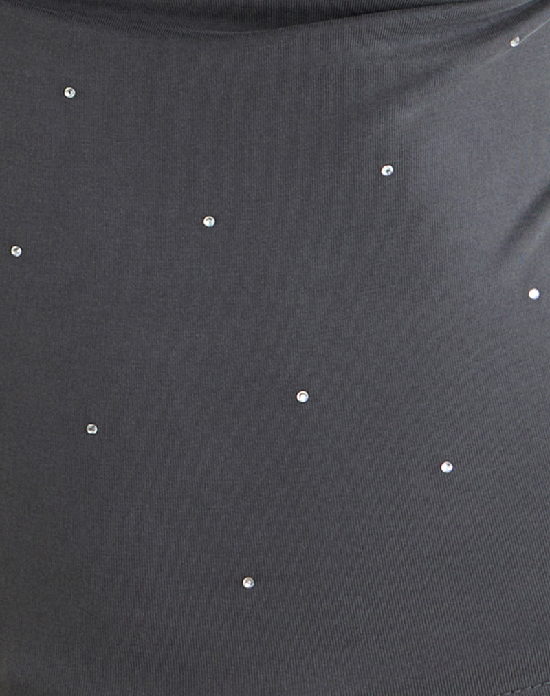 Image of Minova Cowl Neck Top in Cupro Diamante Dark Grey