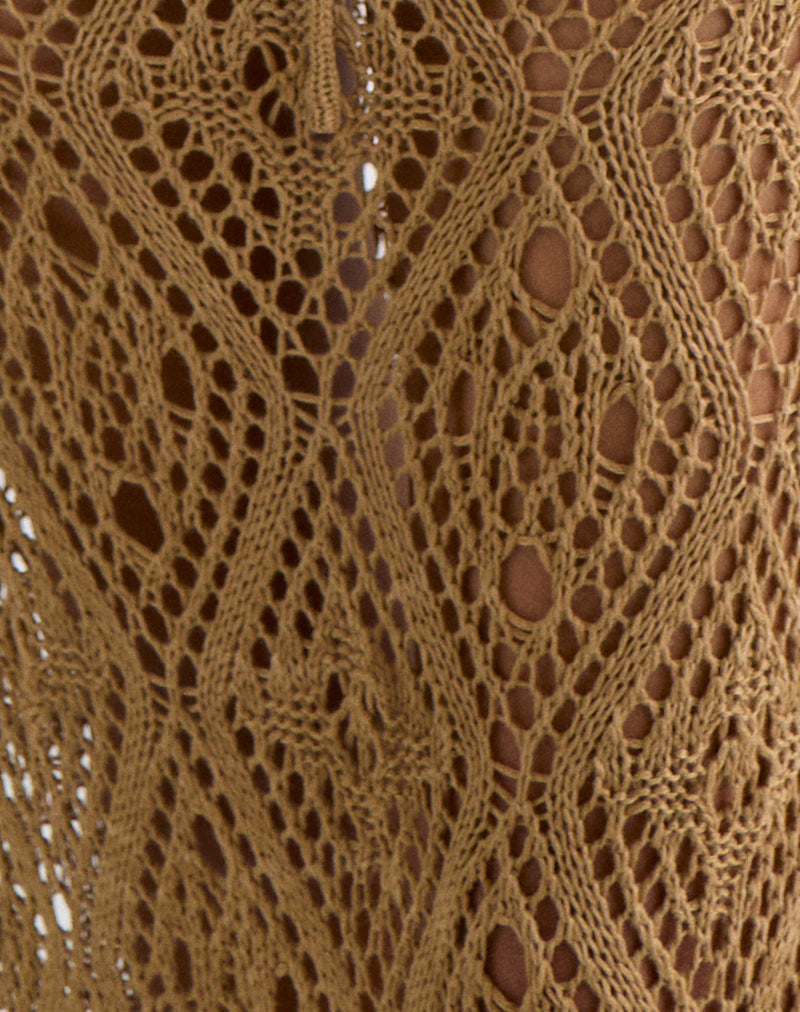 Image of Diora Tie Front Skirt in Crochet Camel