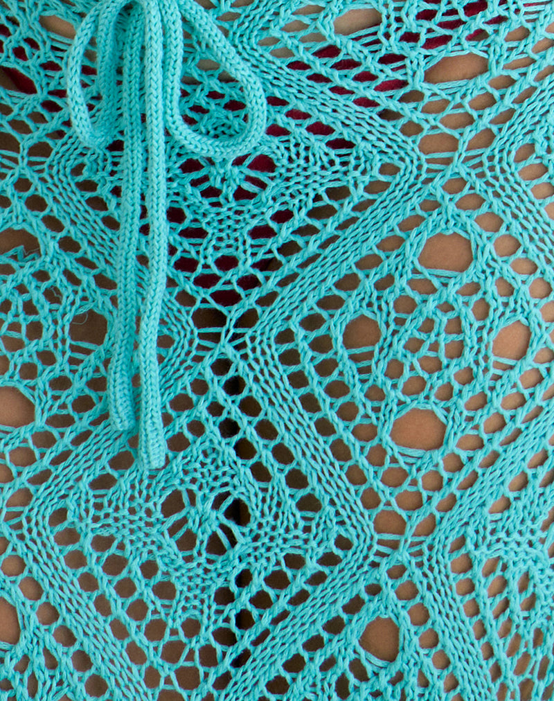 Image of Diora Midi Skirt in Crochet Knit Aqua Sky