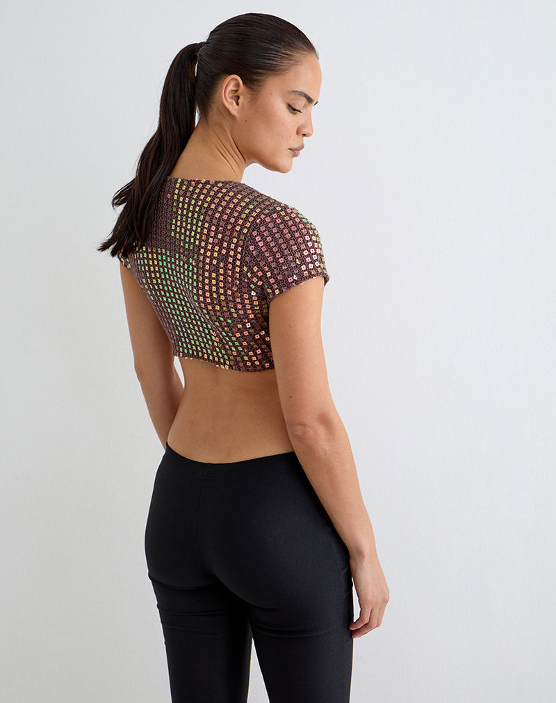 Image of Mirea Shrug Top in Sequin Knit Dark Brown