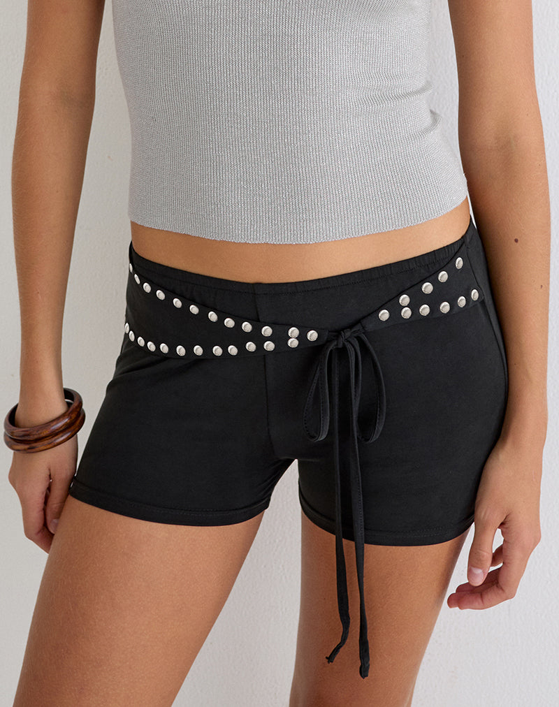 Image of Oliga Short with Studs and Wrap Tie in Black