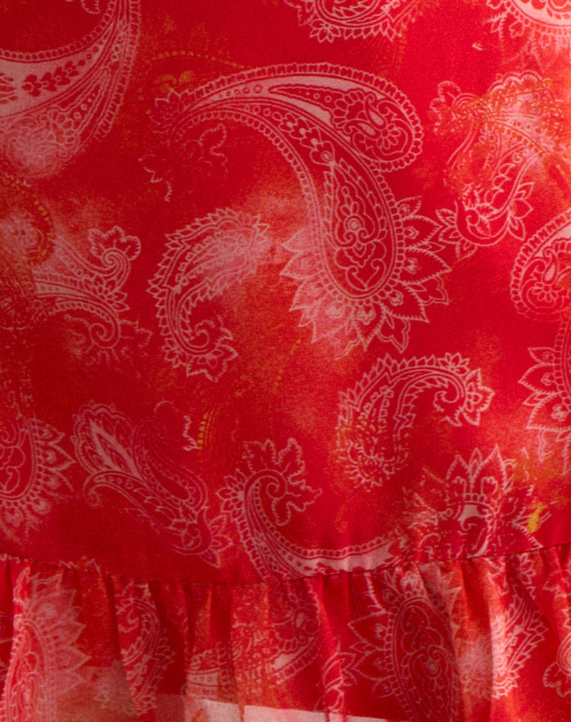 Image of Mireya Mini Dress in Paisley Chiffon Red
