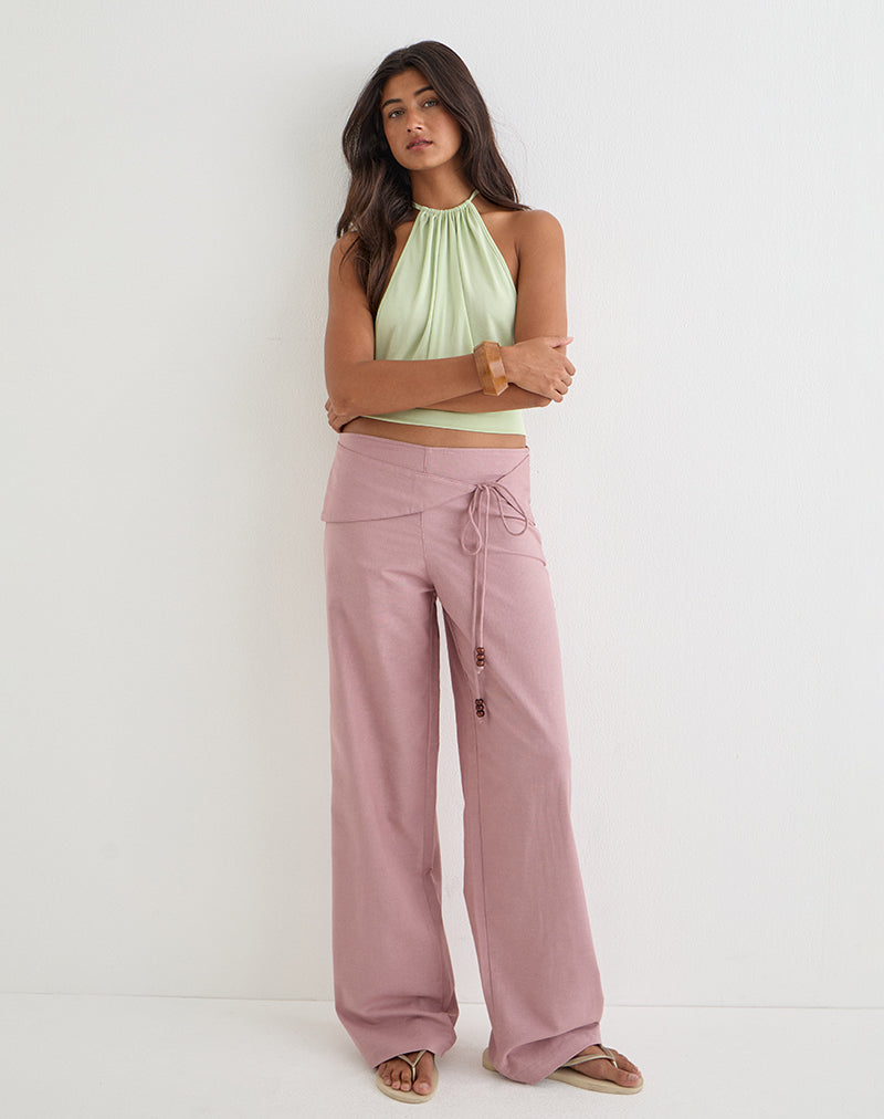 Image of Cursa Trouser in Linen Dusty Rose with Belt