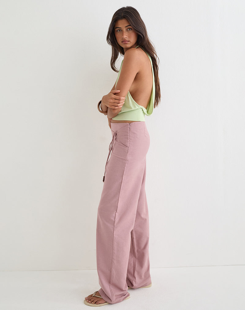 Image of Cursa Trouser in Linen Dusty Rose with Belt