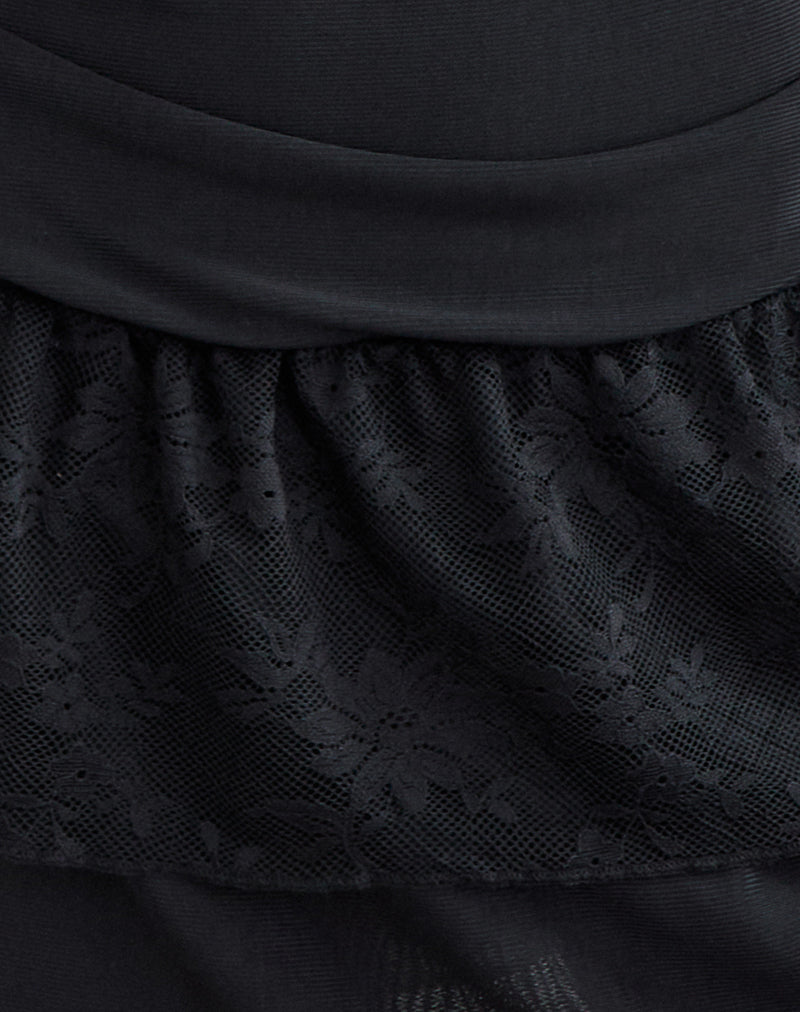 Image of Mishal Long Sleeve Plunge Mini Dress in Lace Black