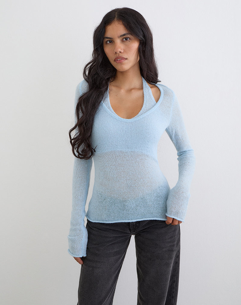 Image of Misora Long Sleeve Top in Sheer Knit Blue