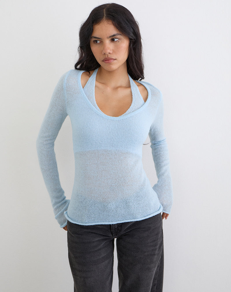 Image of Misora Long Sleeve Top in Sheer Knit Blue