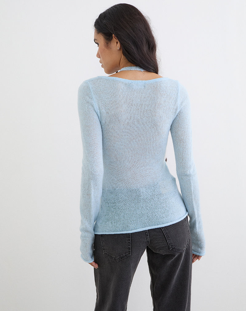 Image of Misora Long Sleeve Top in Sheer Knit Blue