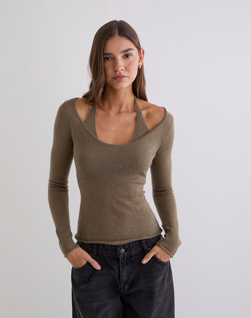 Image of Misora Long Sleeve Top in Sheer Knit Taupe