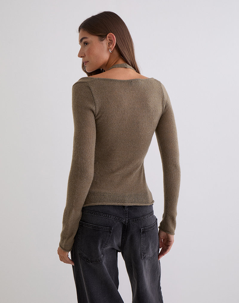 Image of Misora Long Sleeve Top in Sheer Knit Taupe