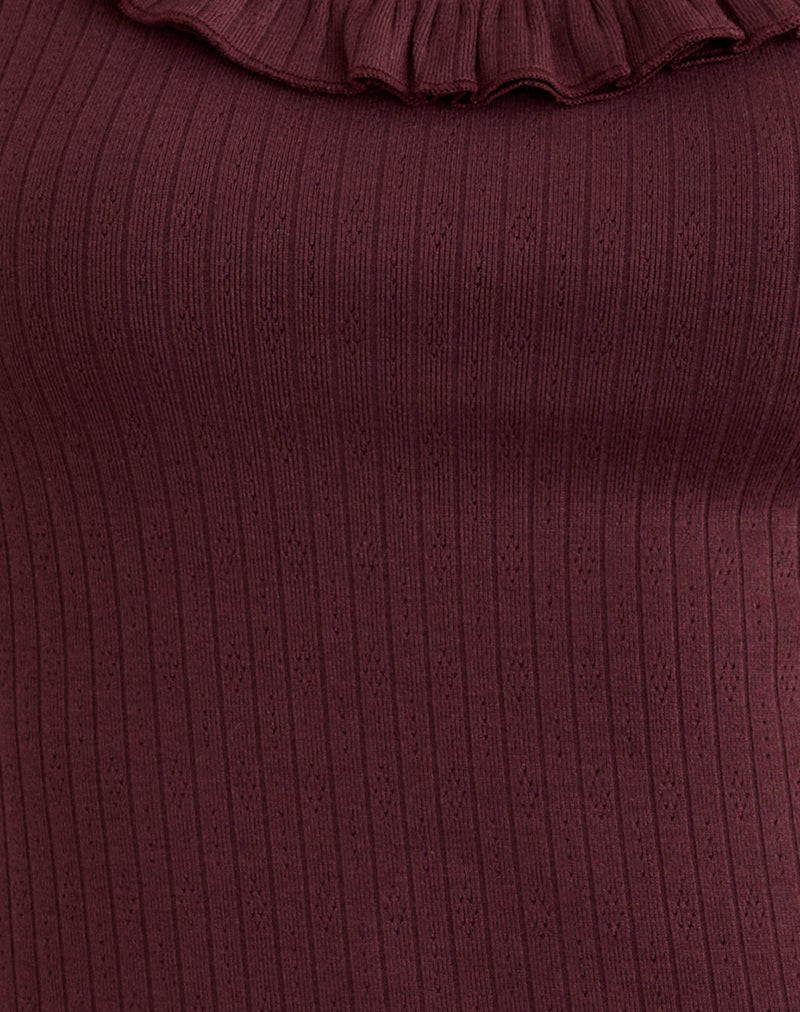 Image of Mitali Top with Ruffle in Pointelle Burgundy