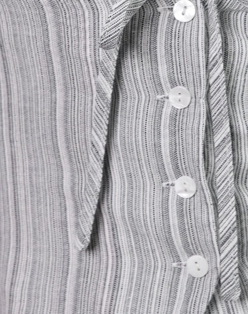Image of Miyuki Tie Front Halterneck Top in Woven Stripe Grey