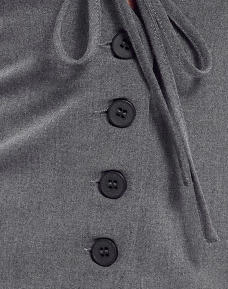 Image of Miyuki Tie Front Halterneck Top in Charcoal Grey