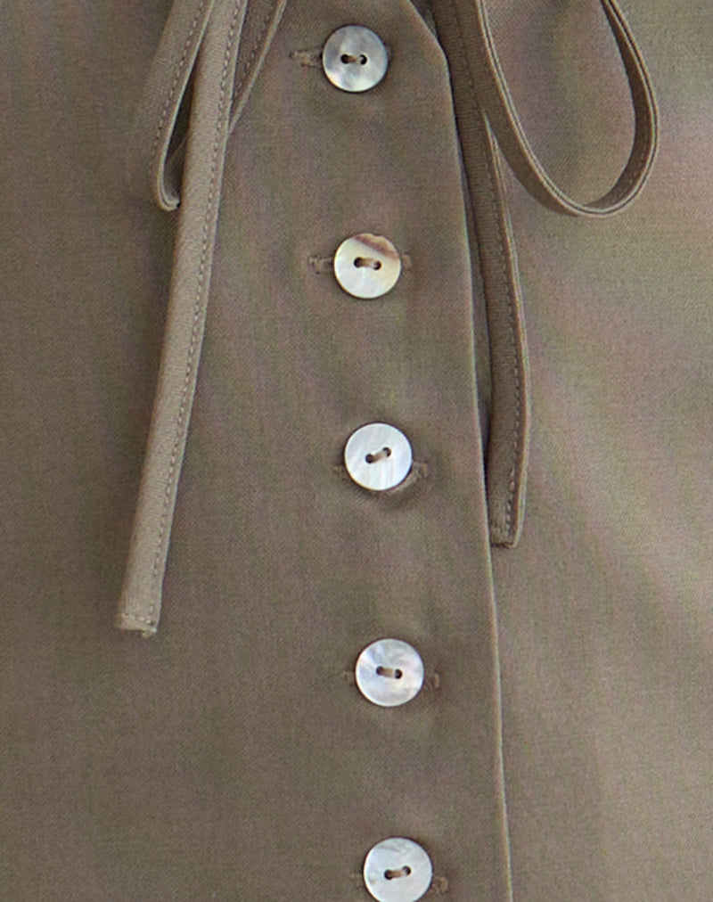Image of Miyuki Tie Front Halterneck Top in Tailoring Dark Beige