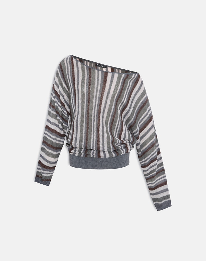 Image of Monara Off Shoulder Knit Top in Big Stripe Grey