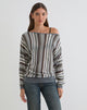 Image of Monara Off Shoulder Knit Top in Big Stripe Grey