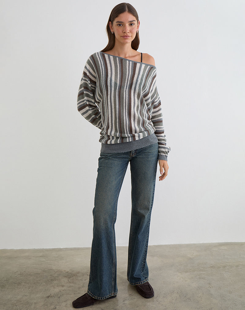 Image of Monara Off Shoulder Knit Top in Big Stripe Grey