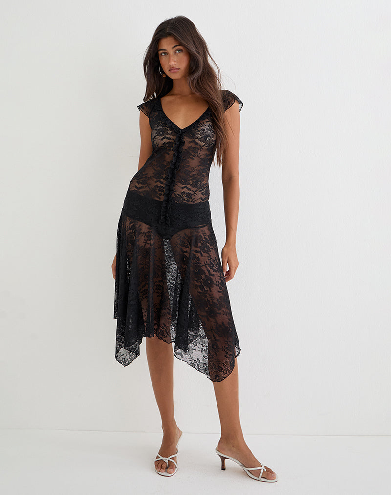 Image of Moselle Drop Waist Midi Dress in Lace Black