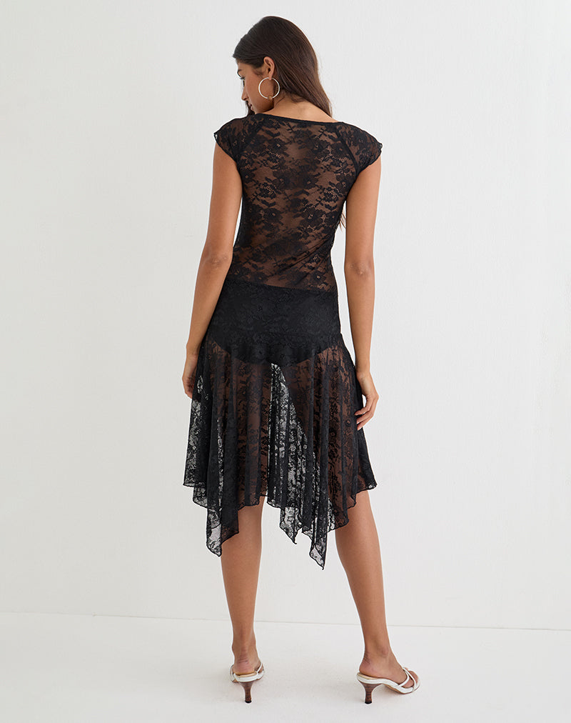 Image of Moselle Drop Waist Midi Dress in Lace Black