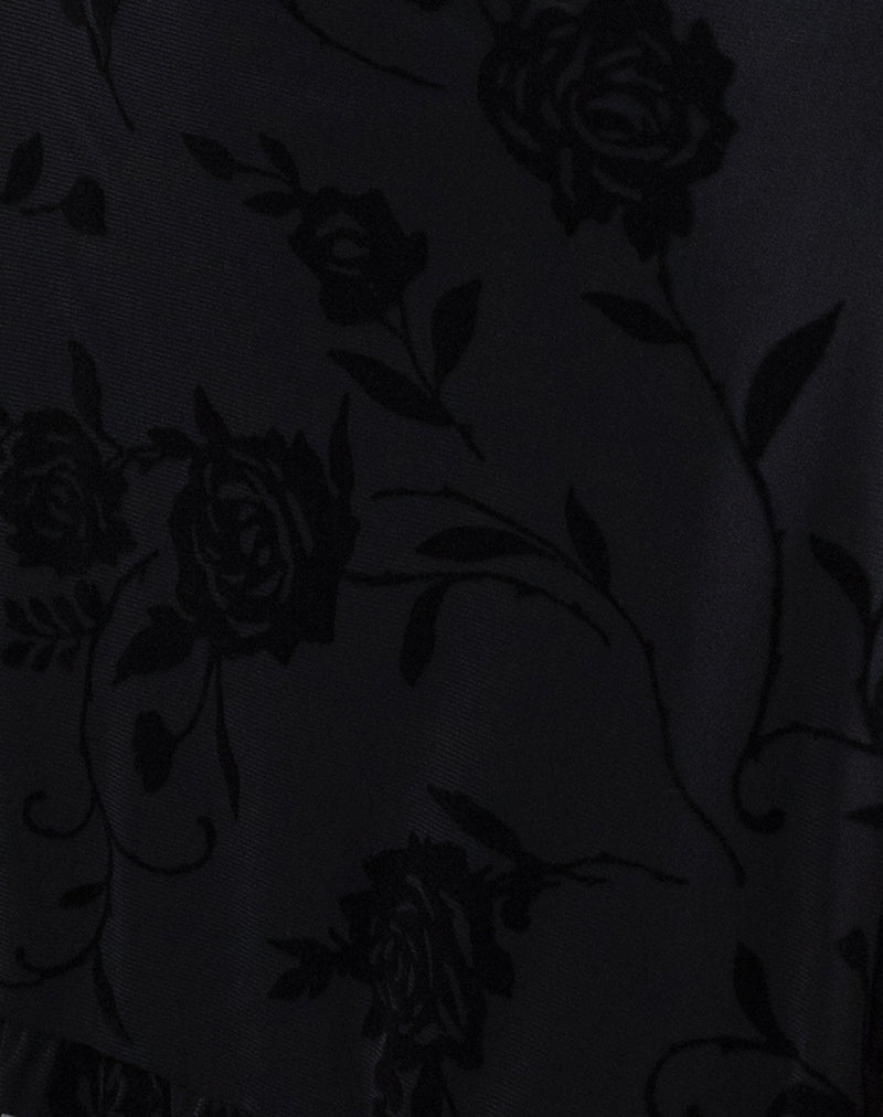 Image of Motya Halterneck Mini Dress in Floral Rose Flocked Black