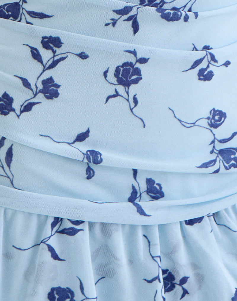 Image of Mowgli Cap Sleeve Mini Dress in Thin Leafy Blue