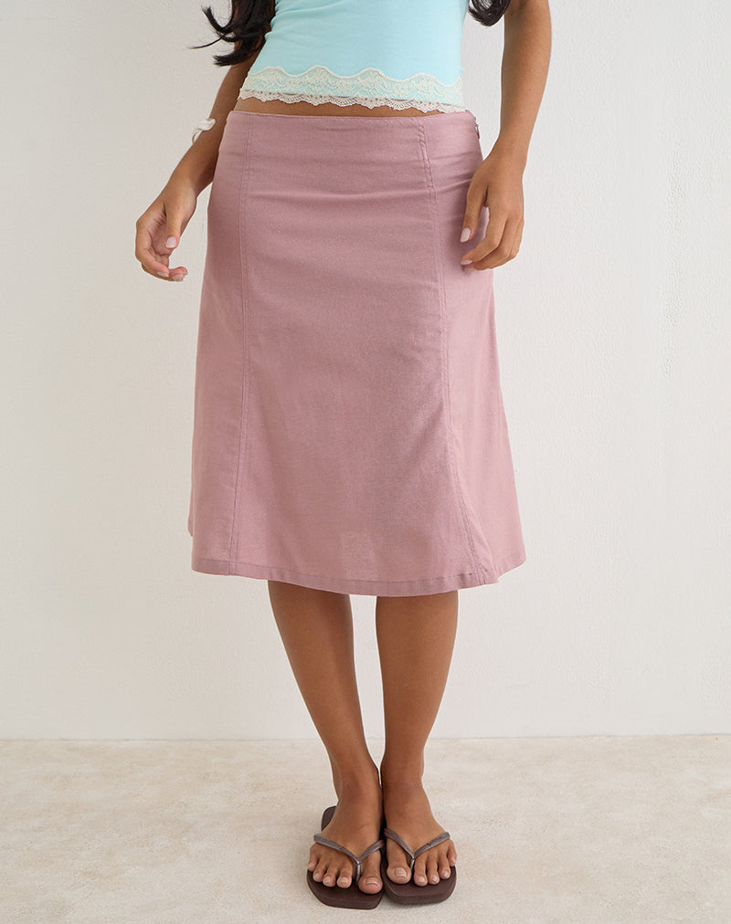 Image of Muhita Midi Skirt in Linen Dusty Rose
